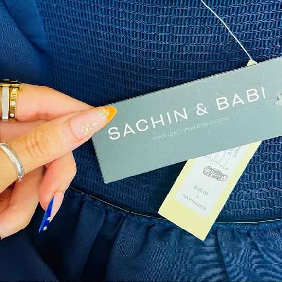 Sachin & Babi Blaine Mini Dress Navy Bow Train Cocktail Party Formal 8 M Blue - Picture 7 of 13